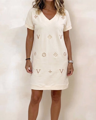 Kleid Mode V-Ausschnitt Kurzärmelig