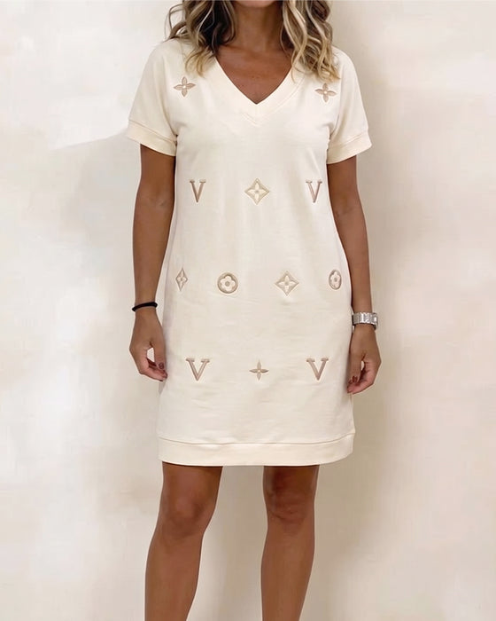 Kleid Mode V-Ausschnitt Kurzärmelig