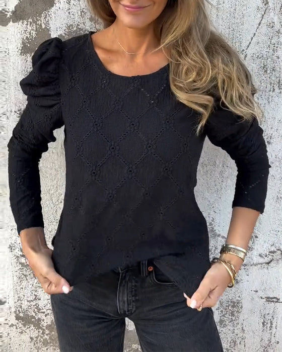 Bluse Mit Puffärmeln Und Ausschnitt