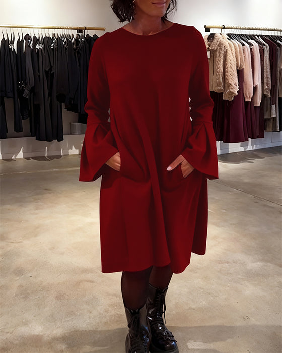 Kleid Uni Schwingenärmel Rüschen