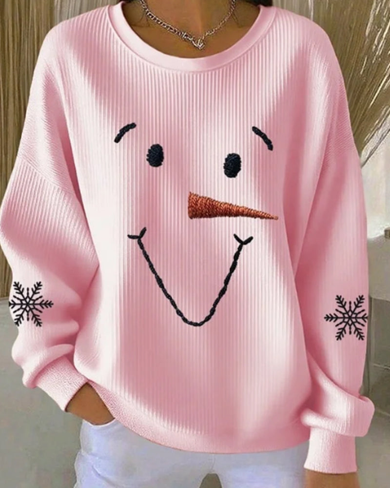 Sweatshirt Schneemann Aufdruck runder Ausschnitt