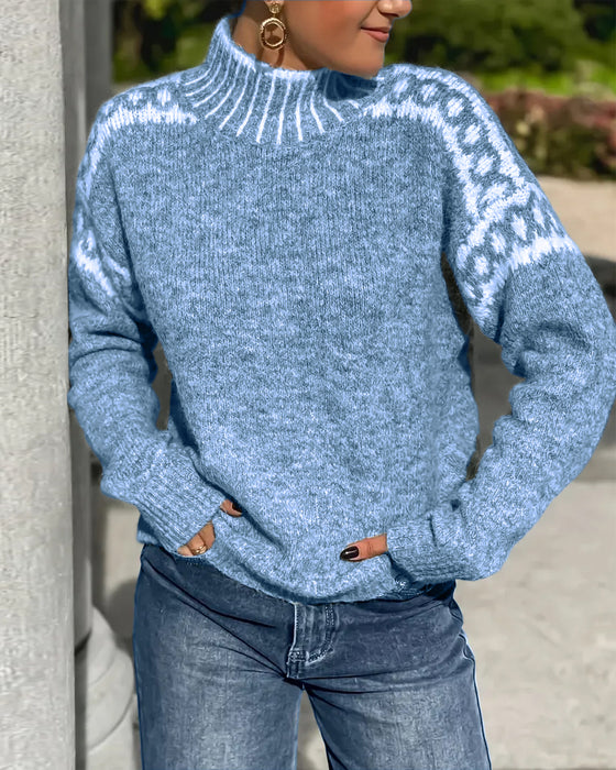 Pullover Stehkragen Gemustert Kontrast