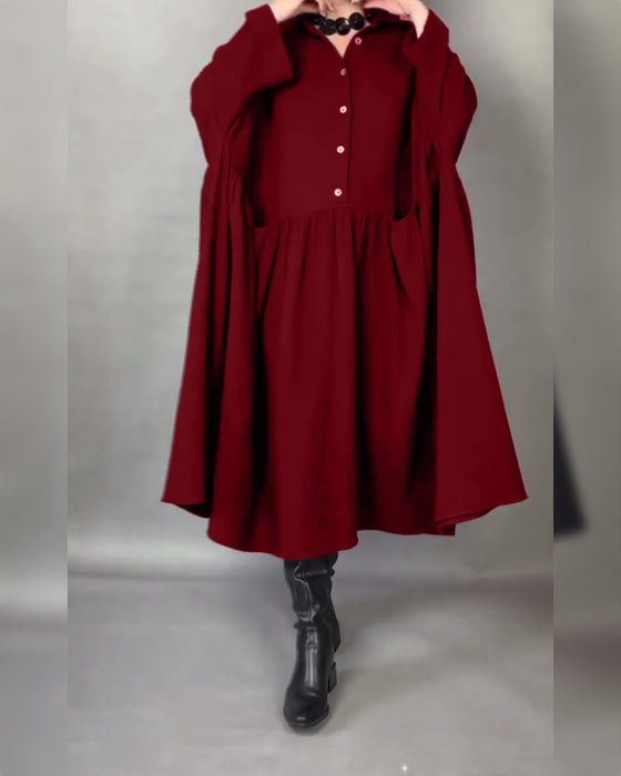Oversized A-Linien Kleid Mit Revers Und Knöpfen