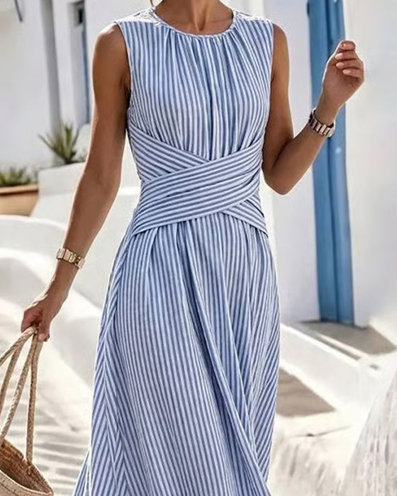 Kleid Streifen Twist Taille Ärmellos Maxi