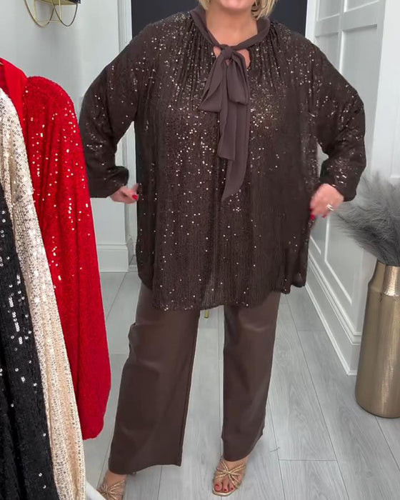 Unifarbene weite Bluse mit Laternenärmeln