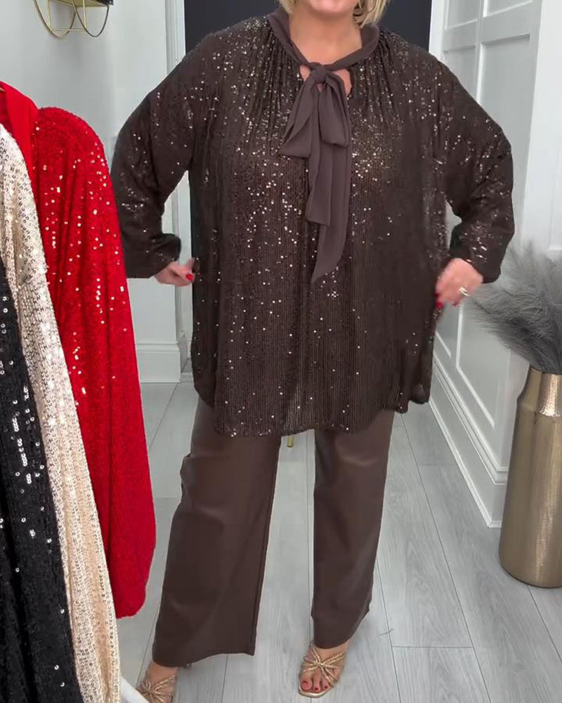 Unifarbene weite Bluse mit Laternenärmeln