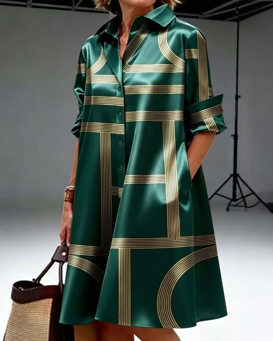 Kleid Revers Linie Druck Hemd