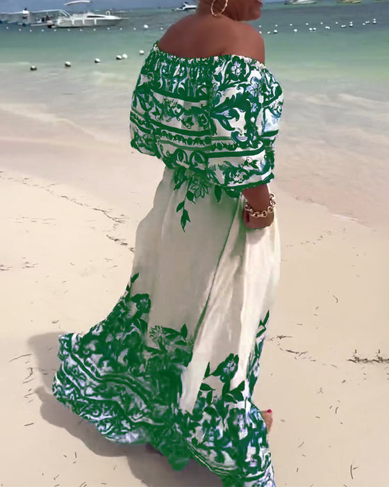 Kleid Off-Shoulder Bedruckt Resort