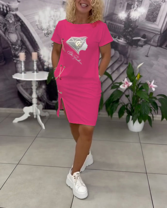 Kleid Bedruckt Enganliegend Schlitz