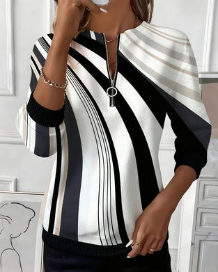 T-Shirt lässig Reißverschluss geometrischen Druck