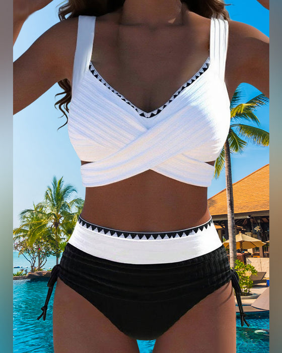 Bikini Casual Kontrastfarbe Nähen Zweiteilig