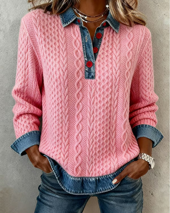 Sweatshirt aus Denim mit Patchwork-Details und Jacquard