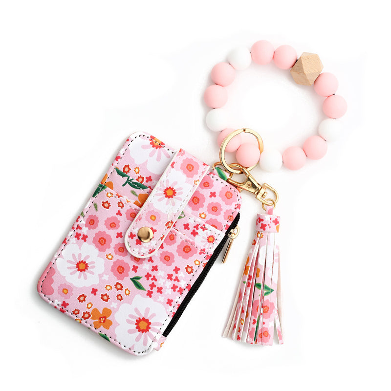 Kleine Geldbörse Aus Blumenleder Mit Schlüsselanhänger Und Armband