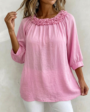Bluse Kurzärmlig Blumenmuster Weit
