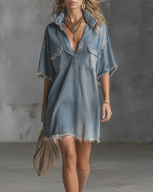 Kleid Casual Reverskragen Denim