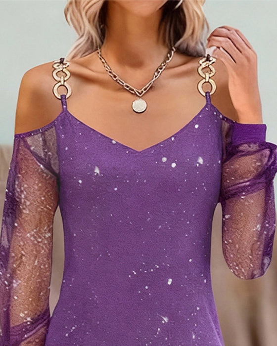 Kleid mit Trägern Netzeinsatz langarm