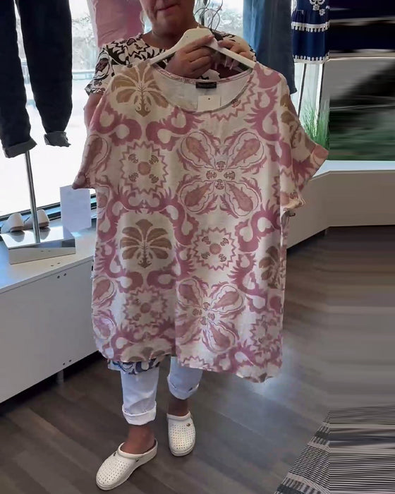Lässige Bluse mit Rundhalsausschnitt und Blumenmuster