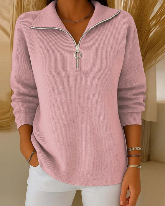 Modischer Pullover Mit Halbem Reißverschluss