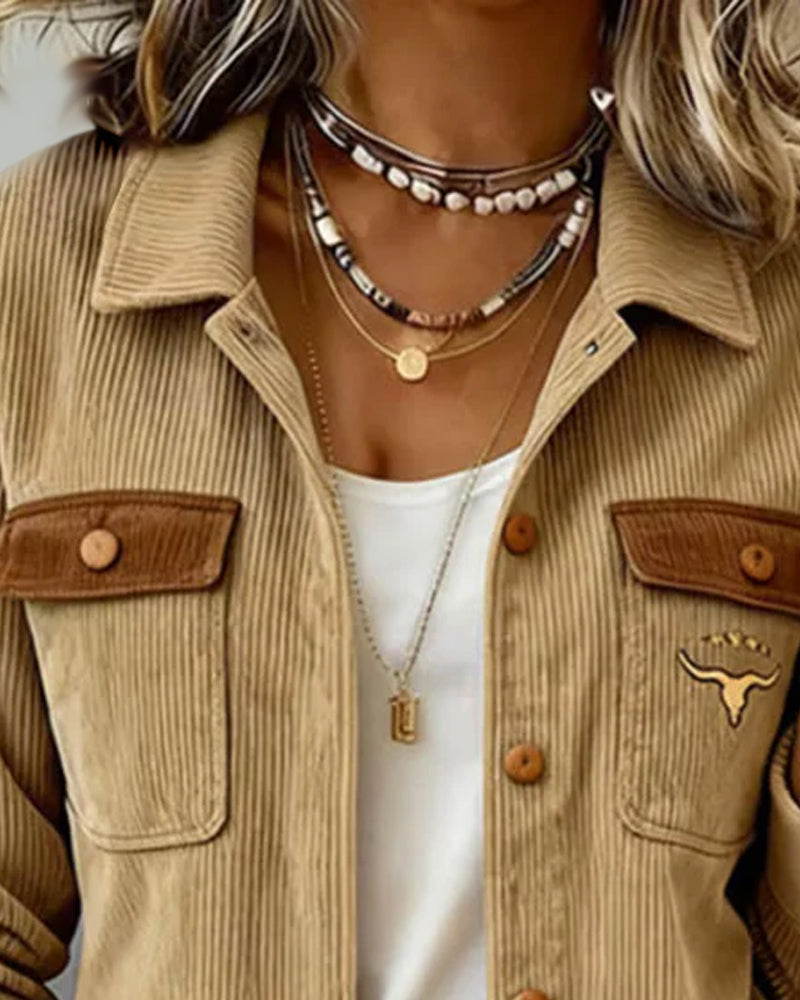 Jacke Kord Zuknöpfen Revers