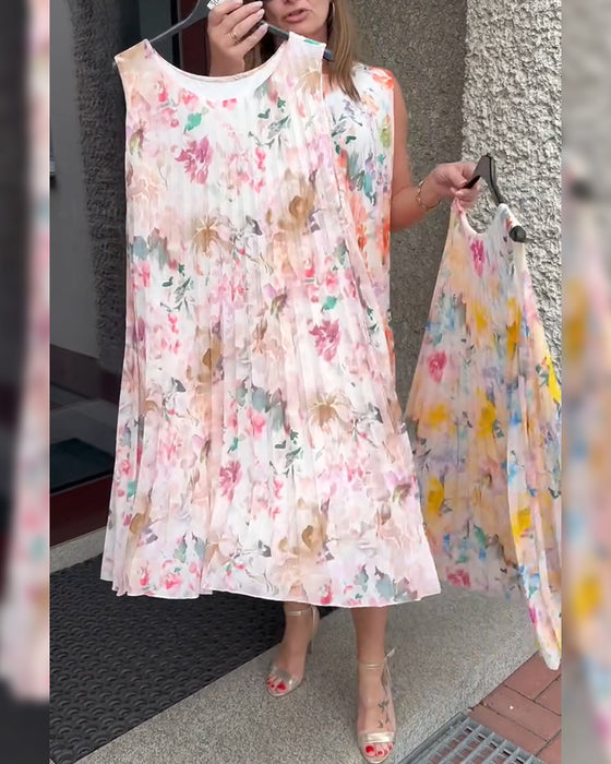 Kleid Ärmellos Plissiert Blumen