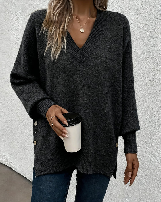 Pullover Laternenärmel V-Ausschnitt
