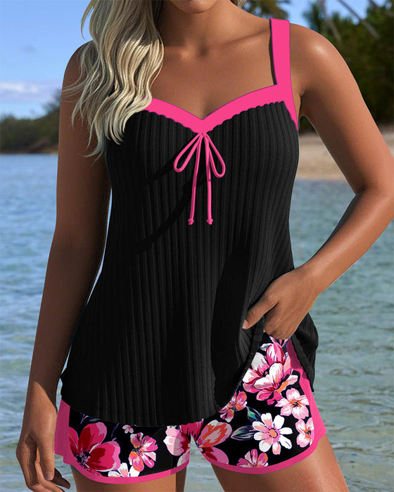 Tankini V-Ausschnitt bedruckt Sportboxershorts