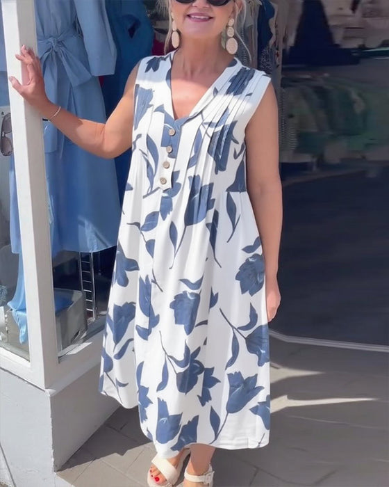 Kleid V-Ausschnitt Ärmellos Bedruckt