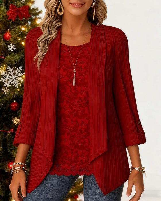 Rippenstrick-Top mit Fake-Zweiteiler-Optik und Patchwork