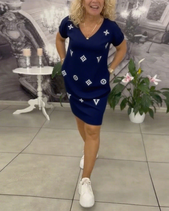 Kleid Mode V-Ausschnitt Kurzärmelig