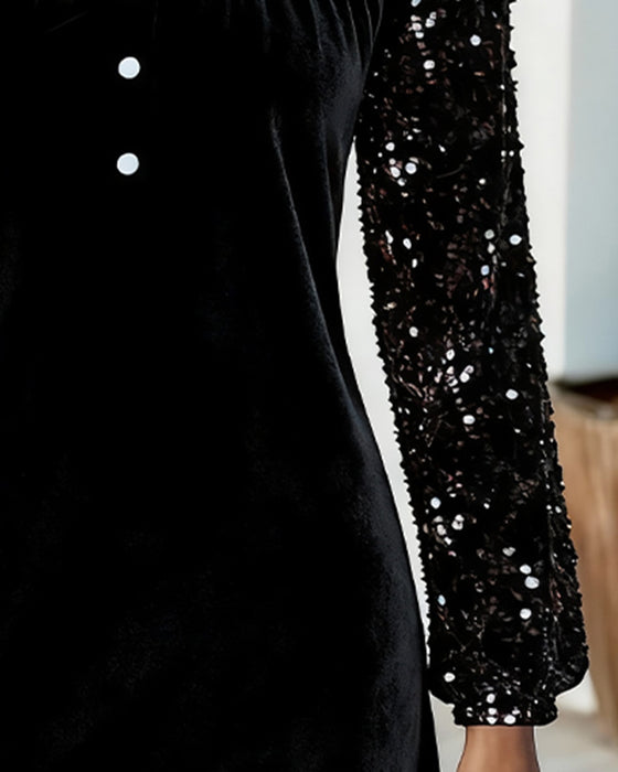 Paillettiertes Samt-Patchwork-Kleid