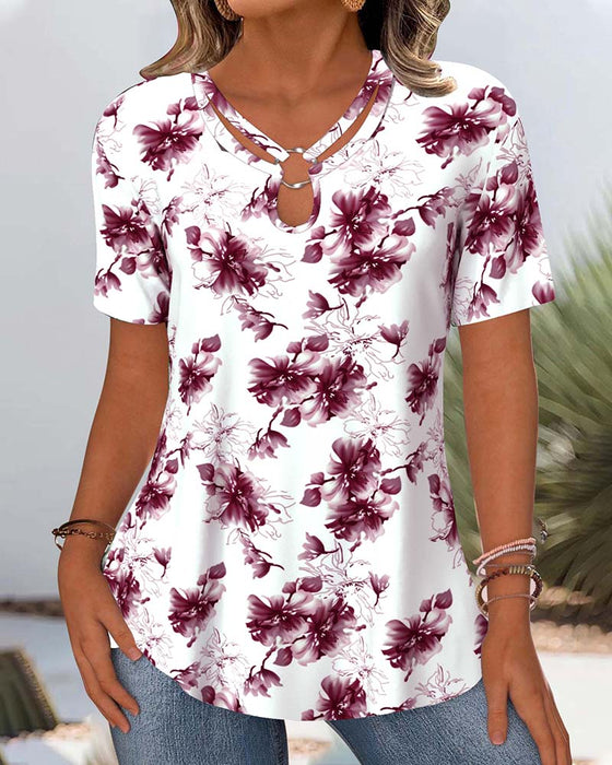 Bluse Blumenmuster Kurzärmlig
