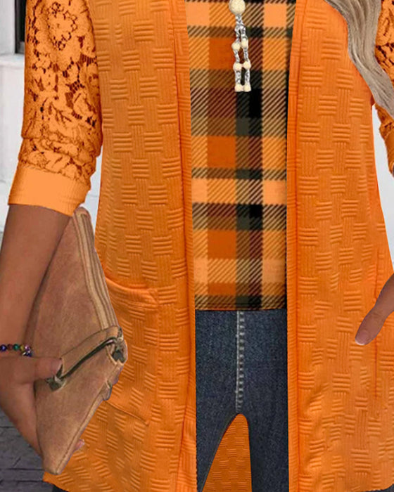 Top mit faux Zwei-Teile-Karo-Design