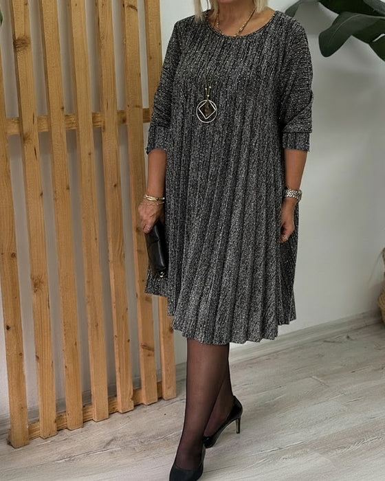 Kleid runder Ausschnitt schimmernd plissiert Mode