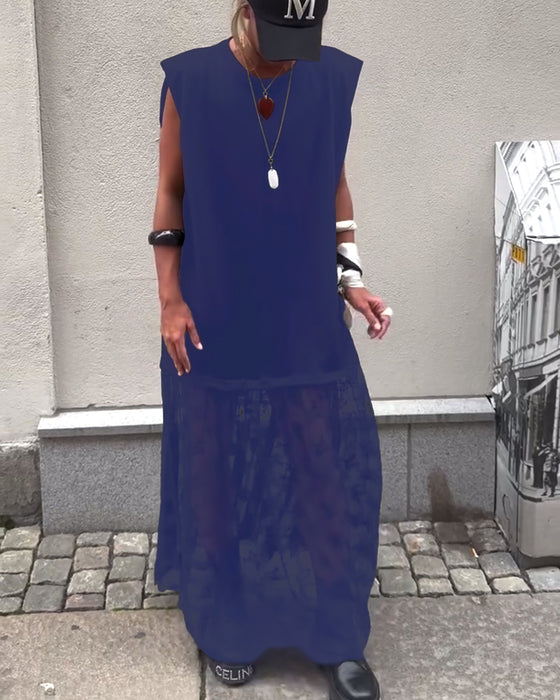 Ärmelloses Mesh-Patchwork-Kleid