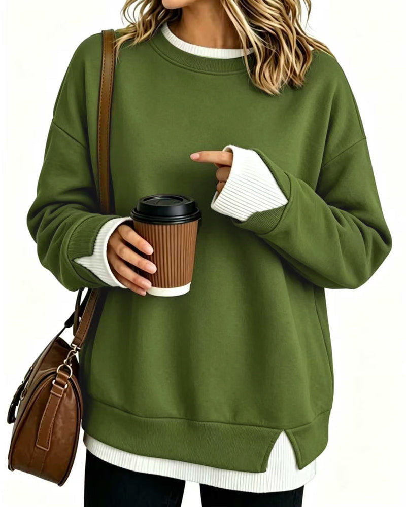Sweatshirt Gefälscht Geschichtet Locker Langarm