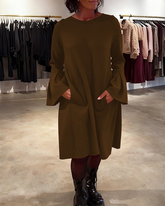 Kleid Uni Schwingenärmel Rüschen