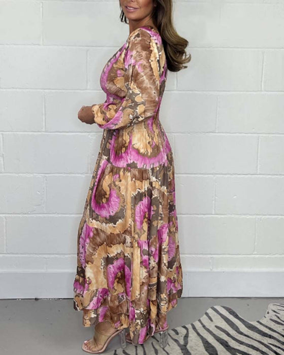 Tiefes V Buntes Langes Kleid