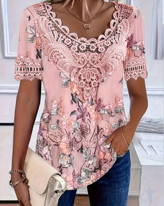 T-Shirt Blumenmuster modisch kurzarm