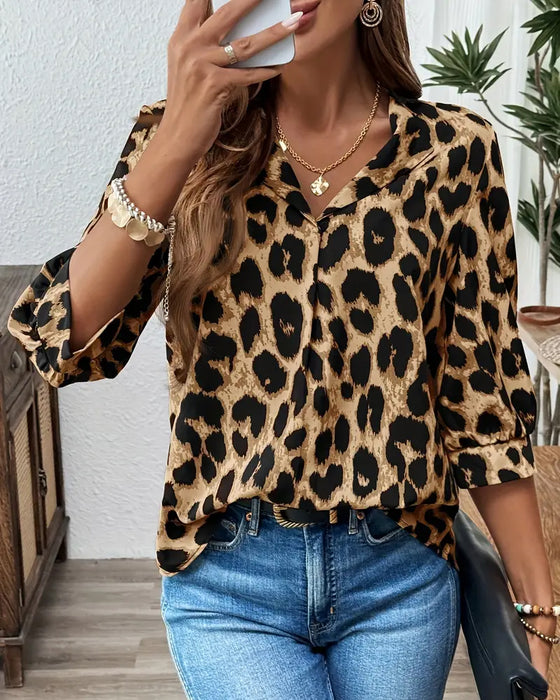 Bluse Halbärmlig Leopardenmuster Locker