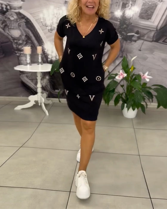 Kleid Mode V-Ausschnitt Kurzärmelig