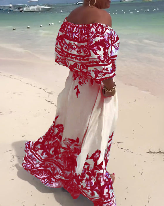 Kleid Off-Shoulder Bedruckt Resort