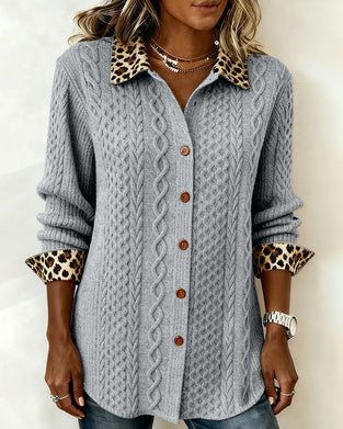 Langarm-Shirt mit Colorblocking und Leopardenmuster