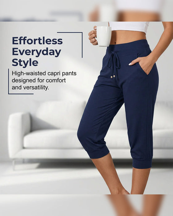 Einfarbige, verkürzte Lounge-Hose mit Taschen