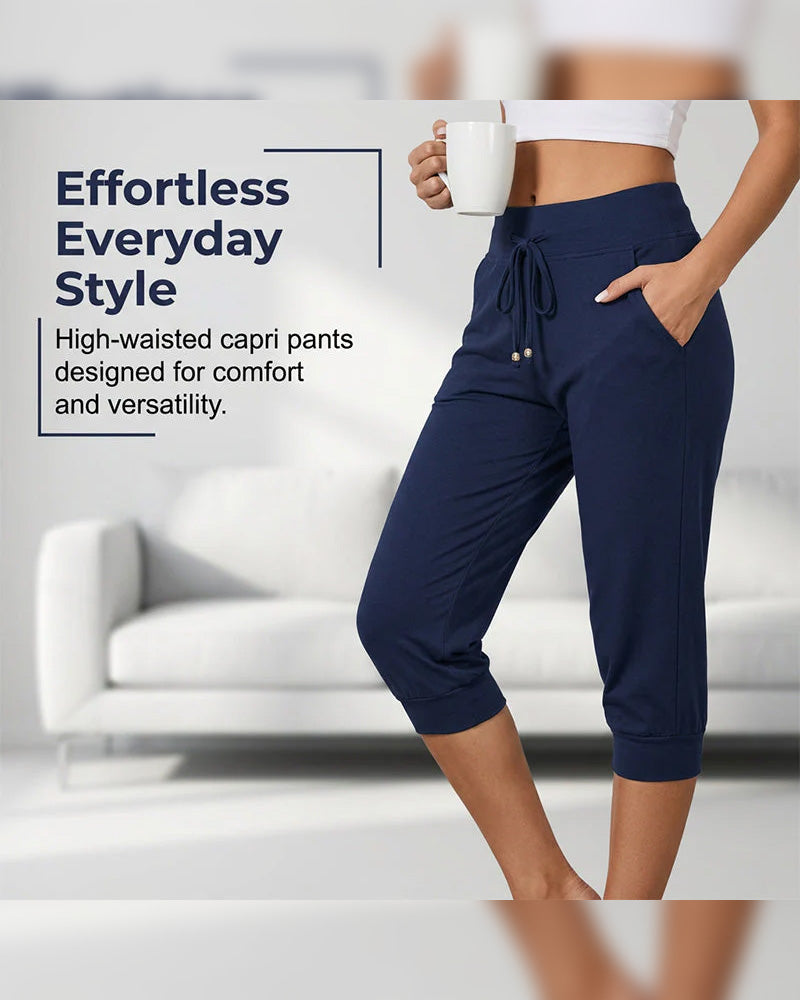 Einfarbige, verkürzte Lounge-Hose mit Taschen