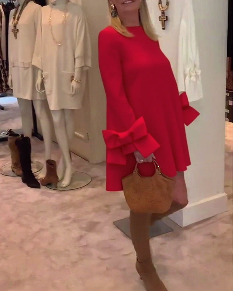 Kleid Modisch Rundhals Schleifenärmel