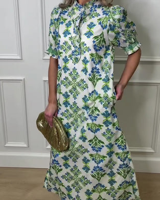 Kleid Pflanzendruck Stehkragen