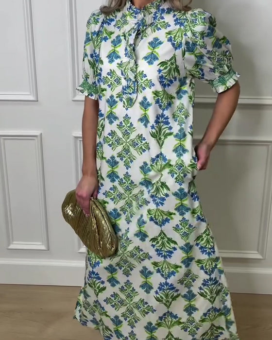 Kleid Pflanzendruck Stehkragen