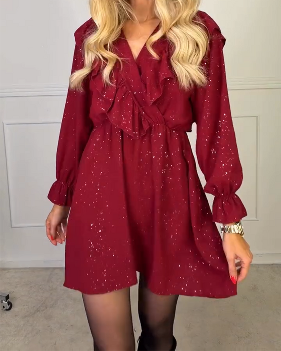 Stilvolles Kleid mit V-Ausschnitt in Uni-Farbe