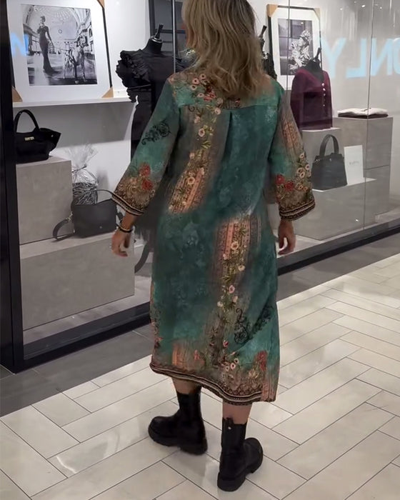 Kleid Stehkragen langarm bedruckt