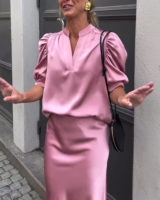 Puffärmel-Bluse mit Stehkragen